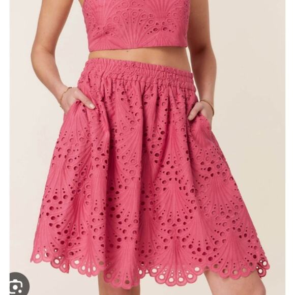 Andie The Mona Eyelet Skirt Rosette Pink Women's Size Medium Casual Boho Summer - Picture 6 of 6